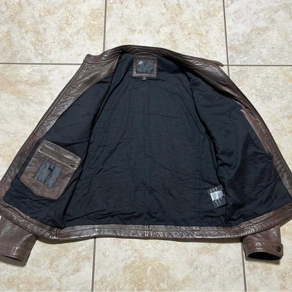 Andrew Marc New York Leather Brown Moto Racer Biker Jacket Men's Size Medium - Picture 4 of 12